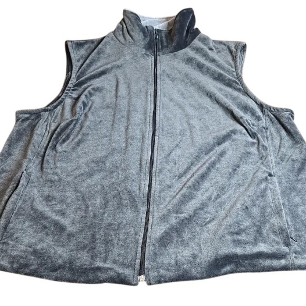 At Ease With Clio Velour Full Zip Vest, Fall Winter, Gray, 1x Vintage